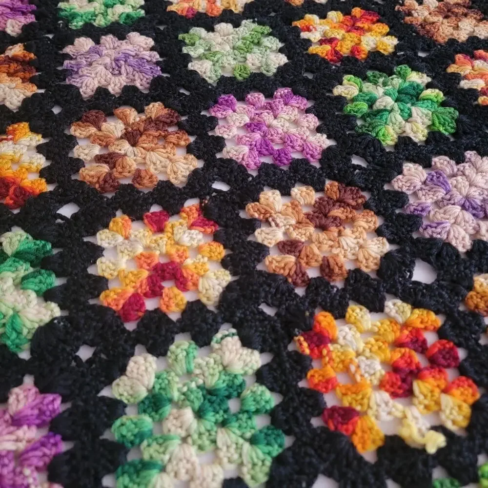 Vintage Handmade Granny Square Crochet Blanket 59.75